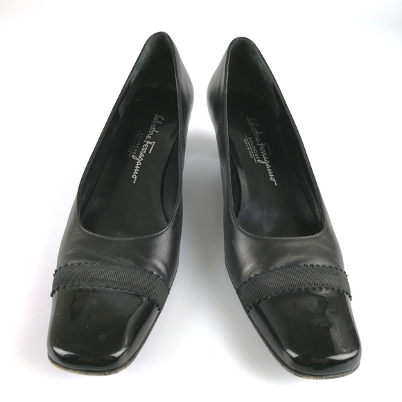 Salvatore Ferragamo Shoes - Salvatore Ferragamo Black Kitten Heel Pumps 9 AAAA